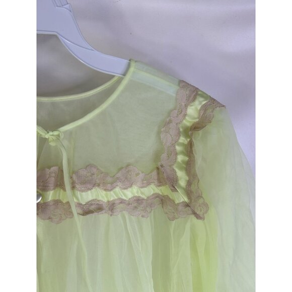 Vintage 60s Sheer Nylon Lace Negligee Baby Doll Peignoir Full Sweep - Picture 4 of 7